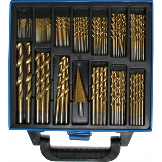 Grąžtų rinkinys metalui 1-10mm + pakopinis grąžtas 119vnt